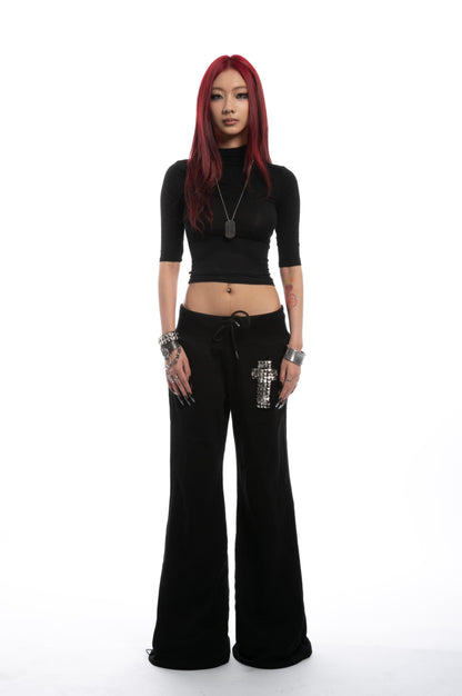 SIV Cross Studded Flared Sweatpants